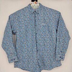 Vaccari Shirt Mens Extra Large‎ Blue Paisley Western Button Down Long Sleeve